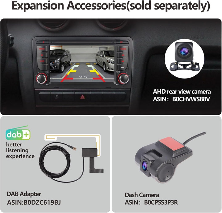 YZKONG Autoradio für Audi A3 RS3 S3 2003-2012 kompatibel mit CarPlay Android Auto, 7 Zoll Touchscree