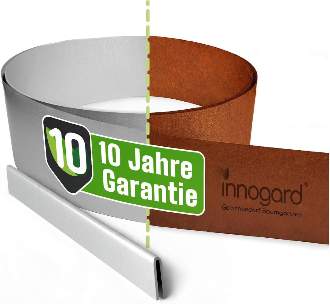 innogard 6012-001 – Rasenkantenband – aus Corten-Stahl – Höhe 20 cm, Rost-Garten-Deko – Beet-Begrenz