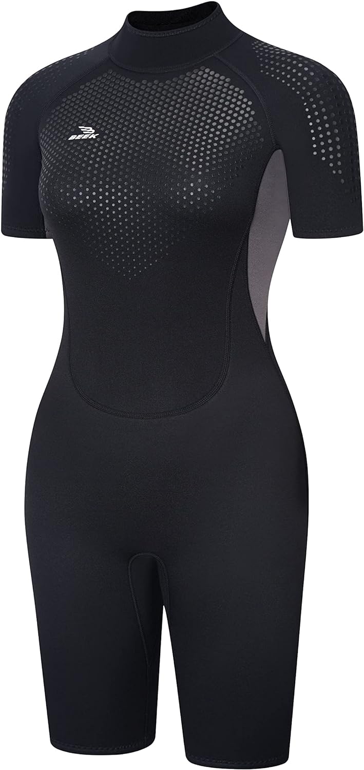 Neoprenanzug Damen und Herren Kurz 3mm für Herren Rückenreissverschluss zum Tauchen, Schnorcheln, Su