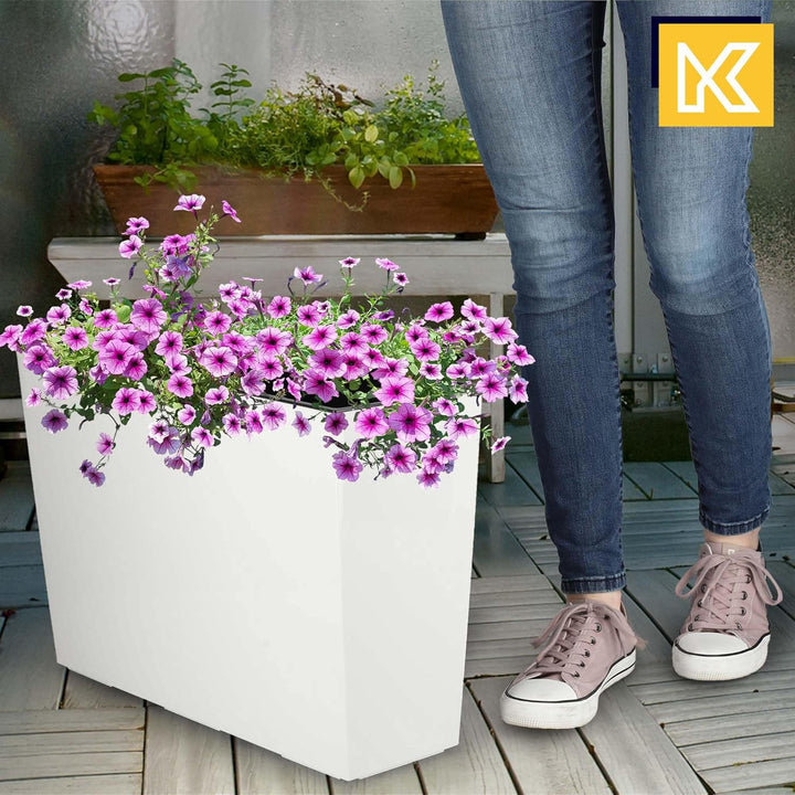 KADAX Blumenkasten aus Kunststoff, 18,5x55,7cm, 5 Farben, Blumentopf mit Bewässerungsbändern, Balkon