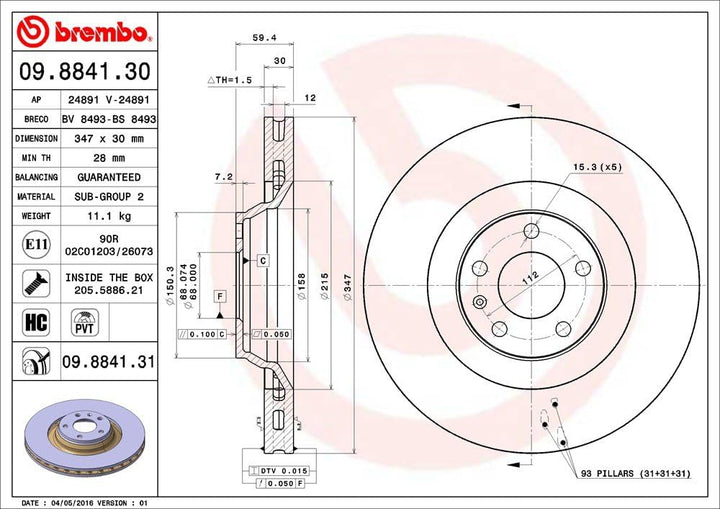 Brembo 09.8841.31 COATED DISC LINE Bremsscheibe - 1 Stück