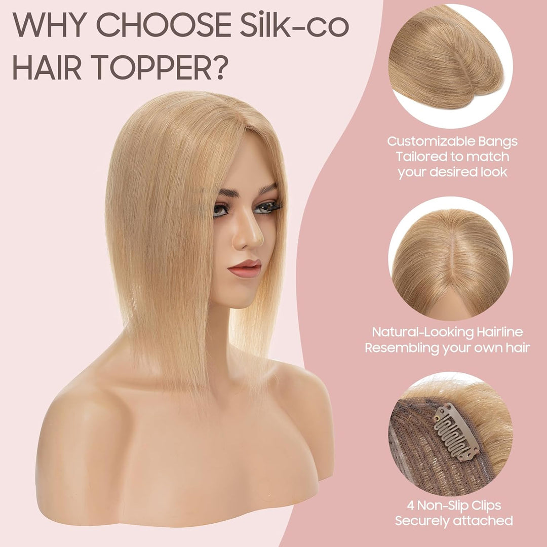 Silk-co Hair Topper Echthaar, 10x12cm Basis Toupet Damen, Haartopper Echthaar mit Remy Seide Basis,