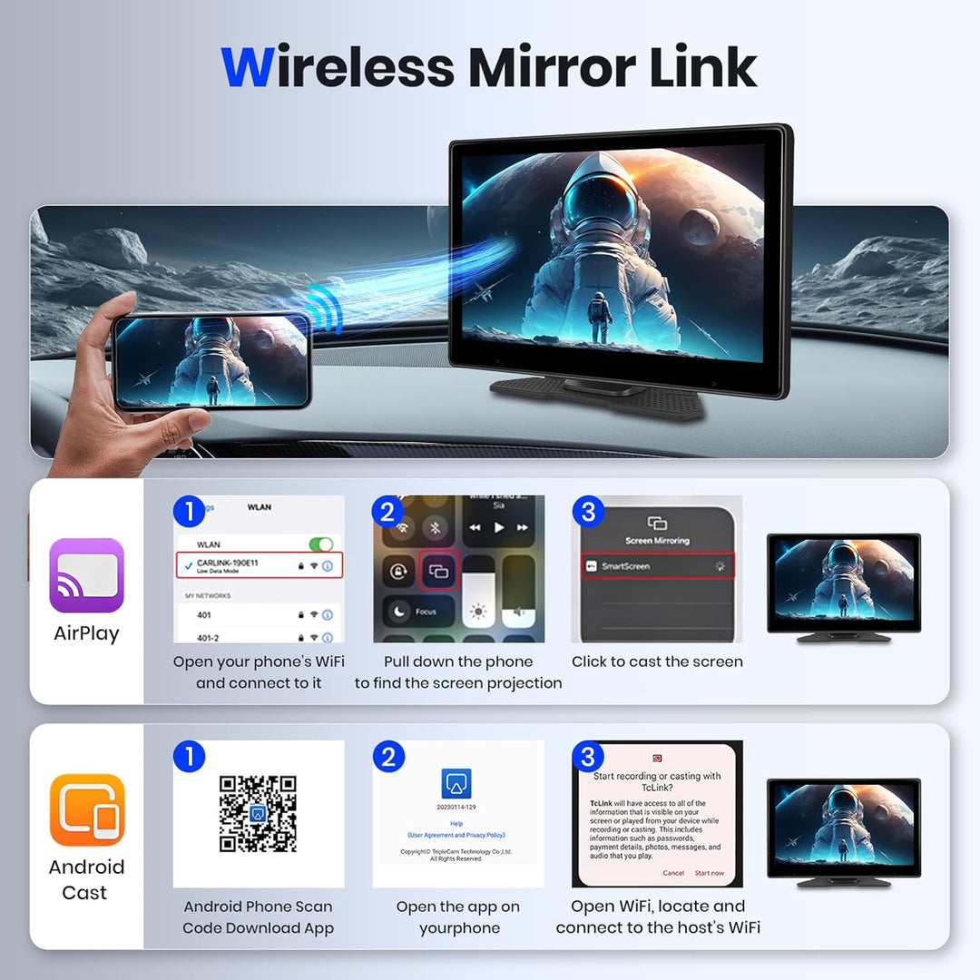 Hodozzy Bildschirm Auto Tragbare Autoradio Dasham 4K mit Wireless Carplay Android Auto, Display 10,1