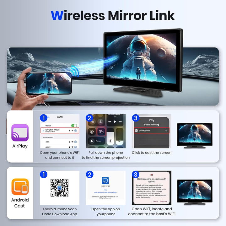 Hodozzy Bildschirm Auto Tragbare Autoradio Dasham 4K mit Wireless Carplay Android Auto, Display 10,1