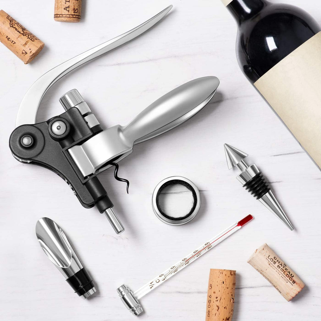 Maverton Weinöffner-Set personalisiert Weinset Sommelier Set - Geschenkbox Holzbox + 8er Weinzubehör