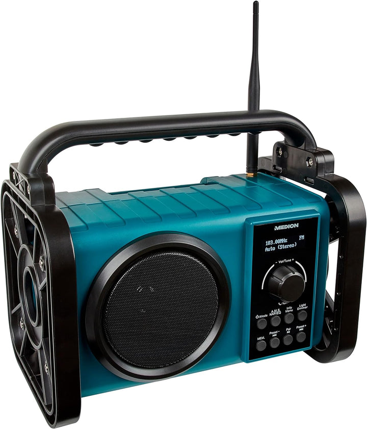 MEDION E66045 DAB+ Baustellenradio (Robustes Gehäuse, Spritzwassergeschützt (IP44), Bluetooth 5.0, P