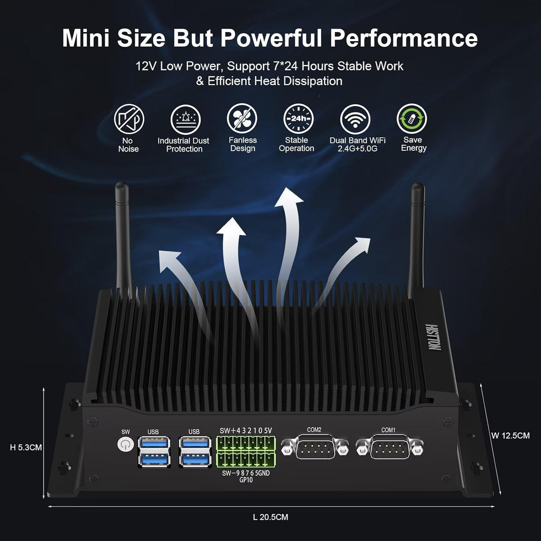 HISTTON Lüfterloser Mini PC Windows 11 Pro, Industrie PC Core i7-10810U, DDR4 32GB RAM 512GB M2. SSD