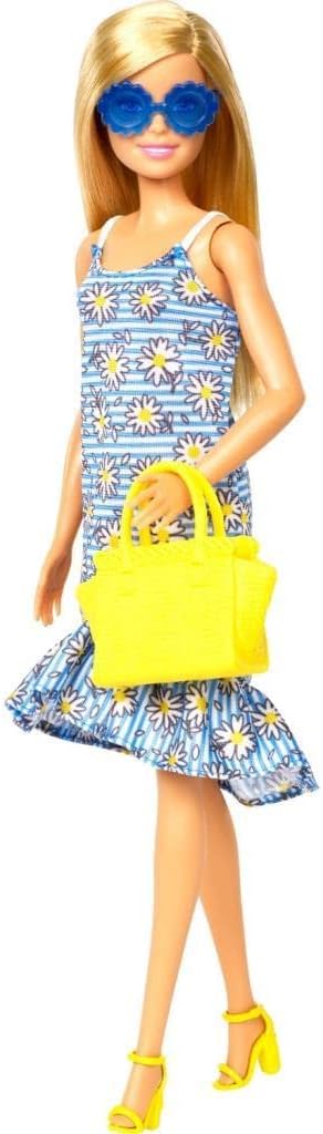 Barbie Fashionistas Puppen-Set Blonde Puppe mit Outfits Kleidung und Zubehör für 4 komplette Outfits