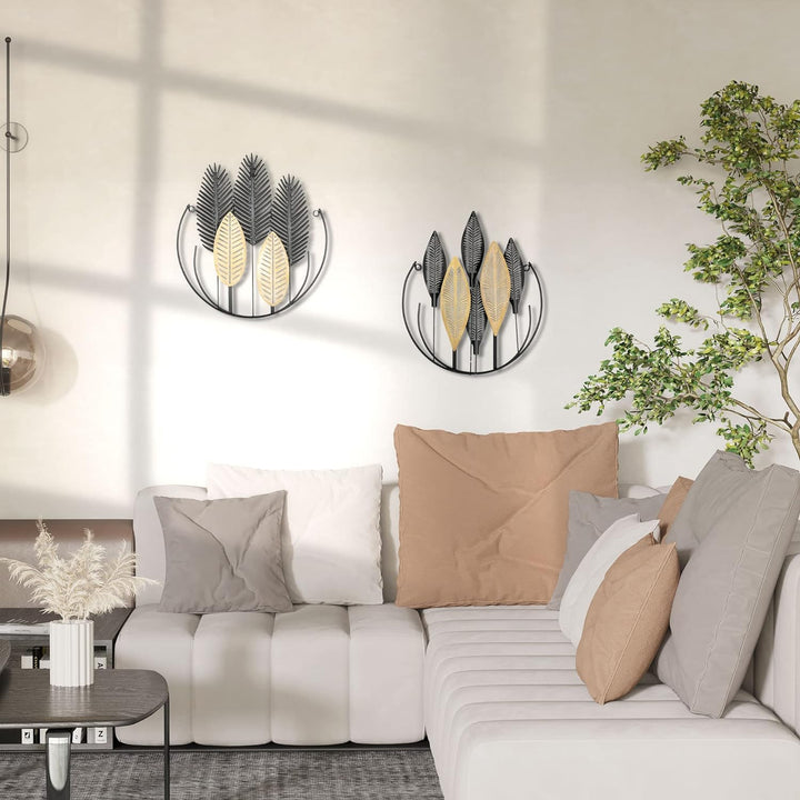 HOMCOM 2-Set 3D-Wandbild aus Metall Blätter Wandschmuck Wanddeko Wandverzierung modern Wohnzimmer-Ku