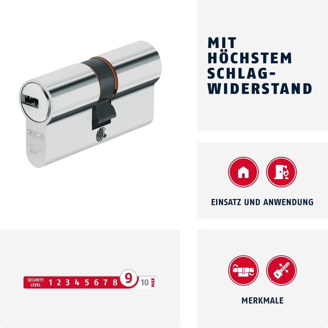 ABUS Profilzylinder XP20SN 30/65 inklusive Sicherungskarte & 3 Schlüsseln, 73722, 30/65