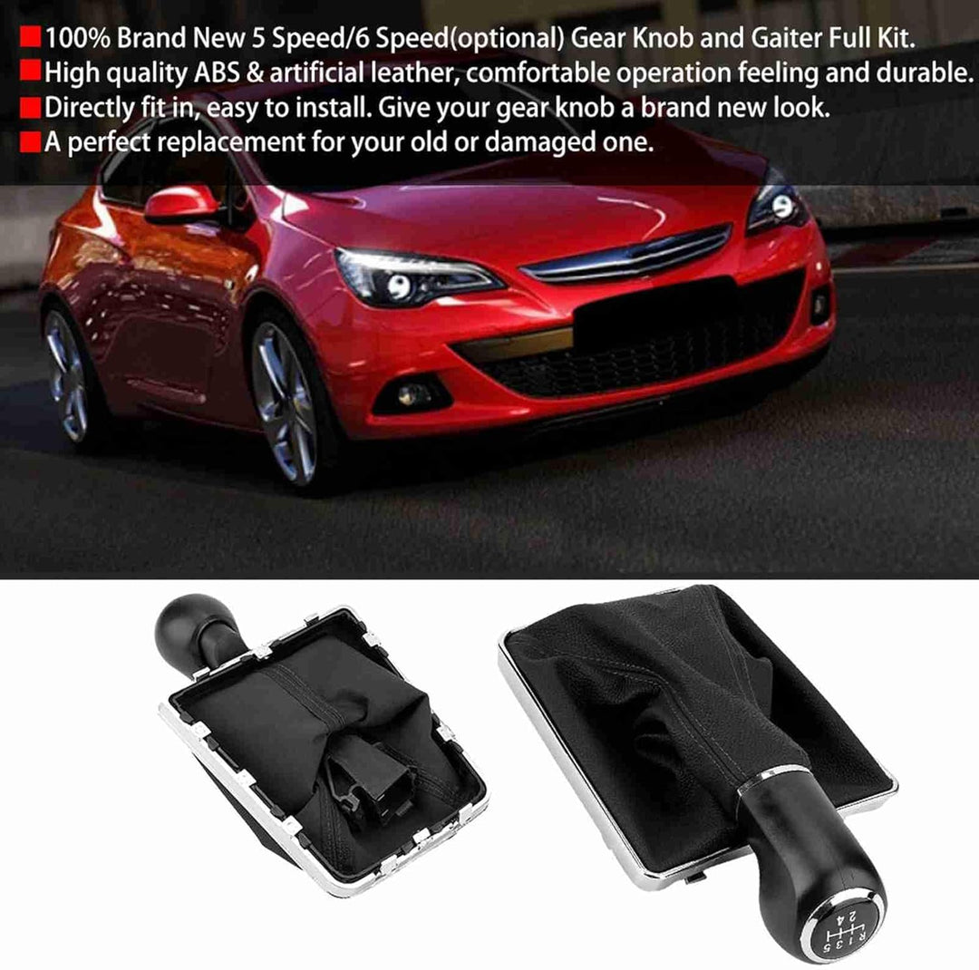 Aramox 5 Gang ABS Schaltknauf Kunstleder Gamasche Kofferraumabdeckung Schwarz für Opel Astra Corsa G