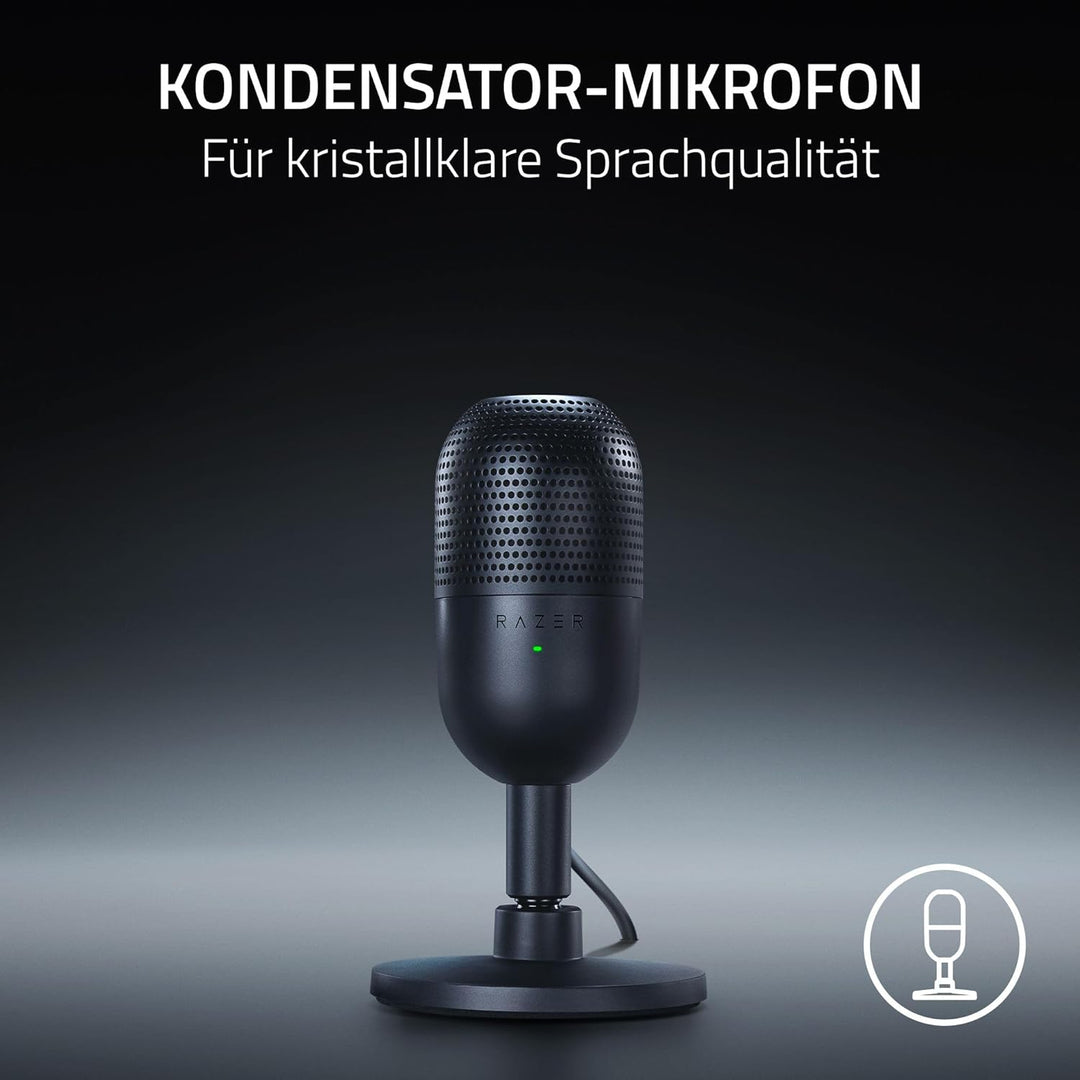 Razer Seiren V3 Mini - Ultrakompaktes USB-Mikrofon (14mm Supernieren Kondensatormikrofon, Tap-to-Mut