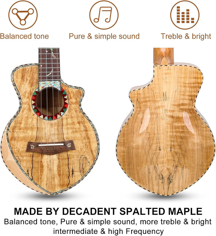 Hricane Konzert Ukulele aus edel hochqualitativ Spalten Ahorn, Professional Ukulelen glatt glänzend