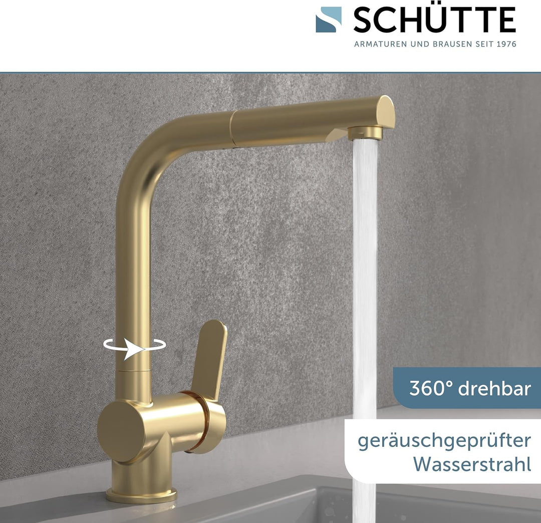 SCHÜTTE 79770 London Küchenarmatur mit ausziehbarer Geschirrbrause, 360 Grad schwenkbarer Wasserhahn