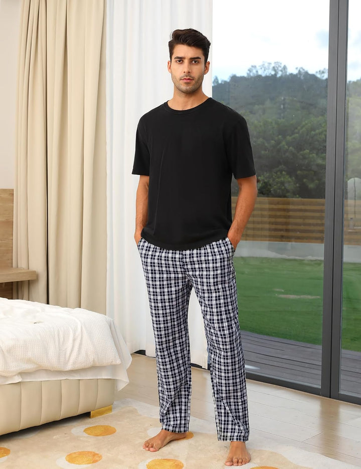 Litherday Schlafanzughose Herren Lang Kariert Pyjamahose 100% Baumwolle NachtwÀsche hose mit Taschen