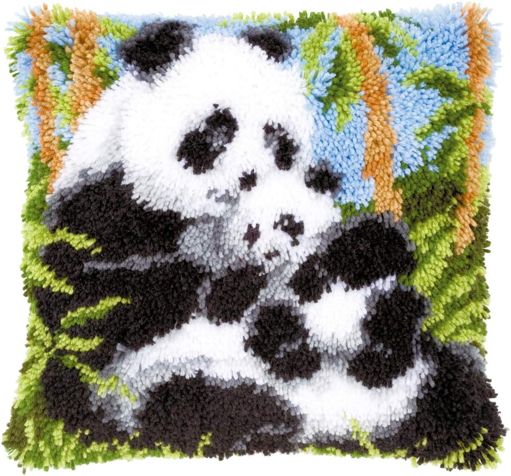 Vervaco Pandas Knüpfkissen mit Knüpfhaken, Baumwolle, Mehrfarbig, 40 x 40 x 1 cm