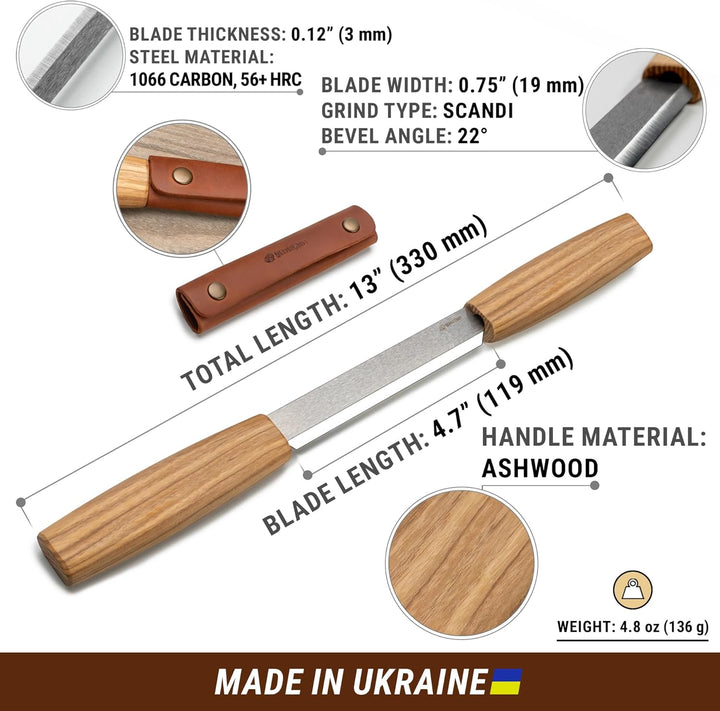 BeaverCraft DK2s Zugmesser mit Lederscheide, Holzbearbeitungswerkzeug, 10,9 cm, Zugmesser, Holzschni