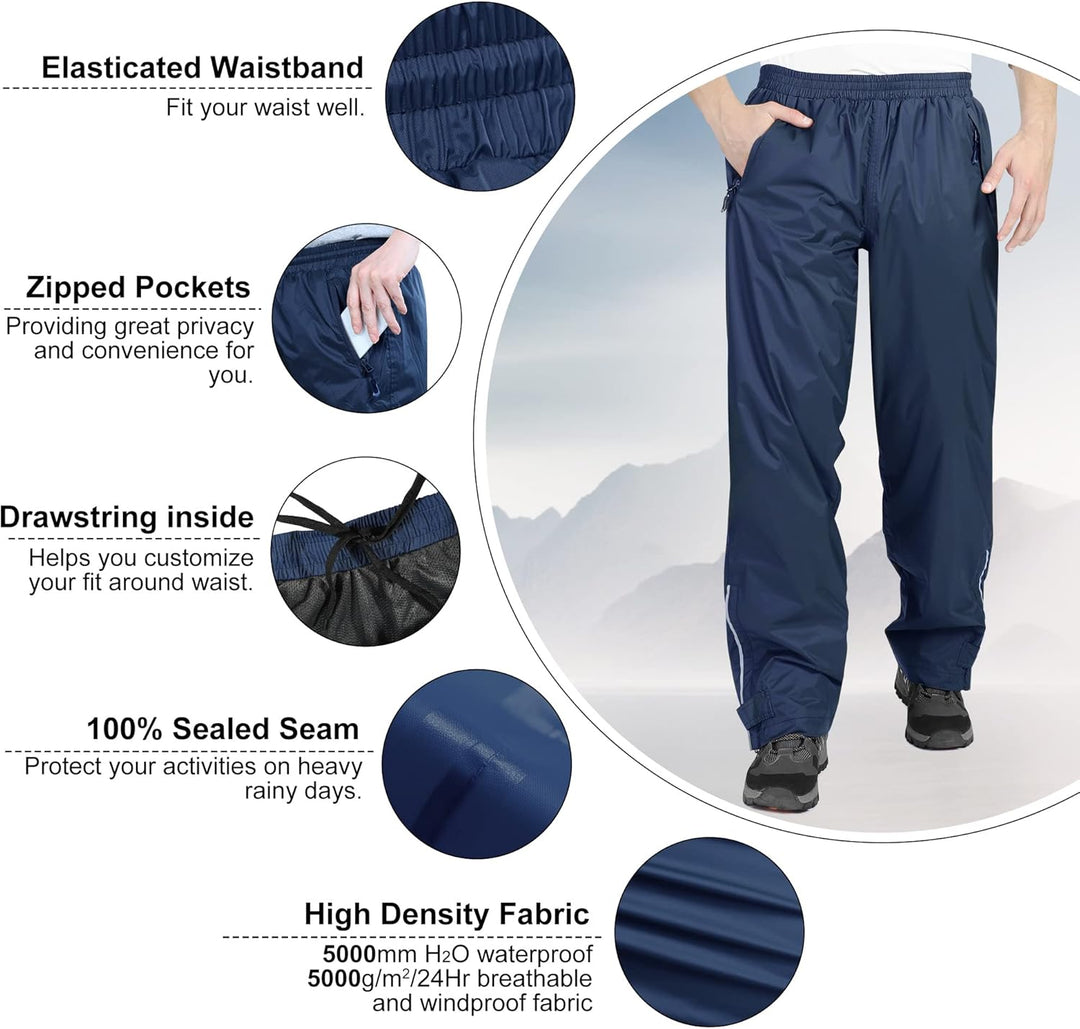 33,000ft wasserdichte Regenhose für Herren Leichte Regenhose Winddichte Outdoorhose zum Wandern Camp