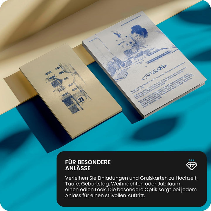 Netuno 100x Bastel-Karton Perlmutt-Blau DIN A4 210x 297 mm 250g Aster Metallic Blue Perlmuttpapier F