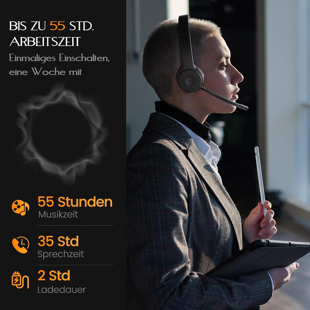 EKSA H16 Wireless Headset, Bluetooth 5.2 Headset mit Mikrofon & USB Dongle [Bis zu 55 Stdn & 15 Mete