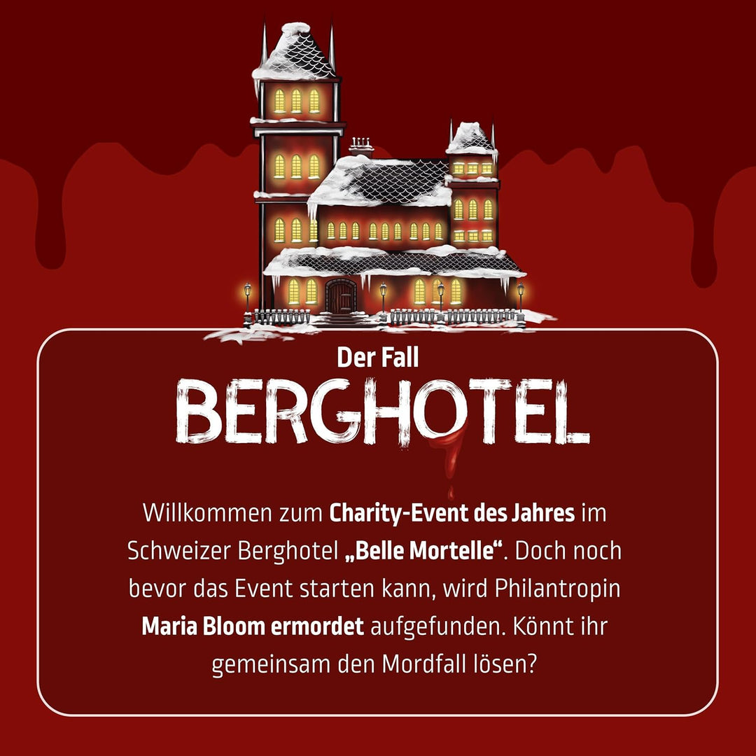 Mord bei Tisch Krimidinner für Zuhause - 6 bis 8 Personen - Der Berghotel Fall - Das Krimi Spiel ab