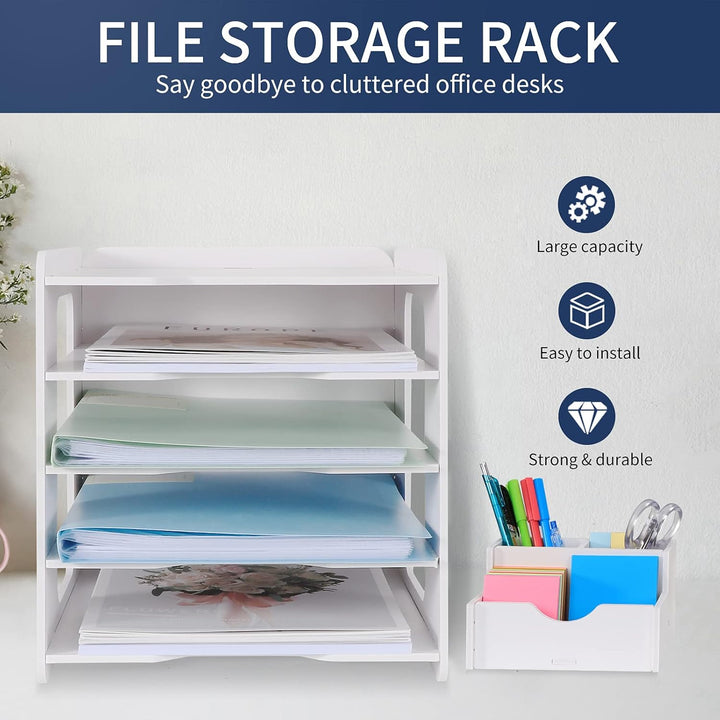 Schreibtisch-Organizer, Briefablage, Dokumentenhalter, A4-Papierablage, für Zuhause, Büro, Schule, 5