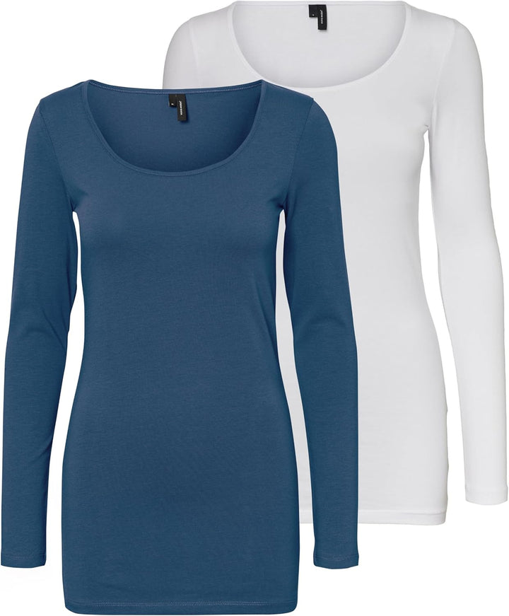 Vero Moda Female Top VMMAXI 2-Pack T-Shirt XS Blau/Weiss (1x Insignia Blue/1x Bright White), XS Blau