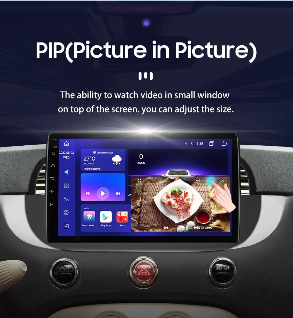 hizpo 9 Zoll Touchscreen Autoradio Kompatibel mit FIAT 500 2007-2014 mit Carplay/Android Auto 8-Core