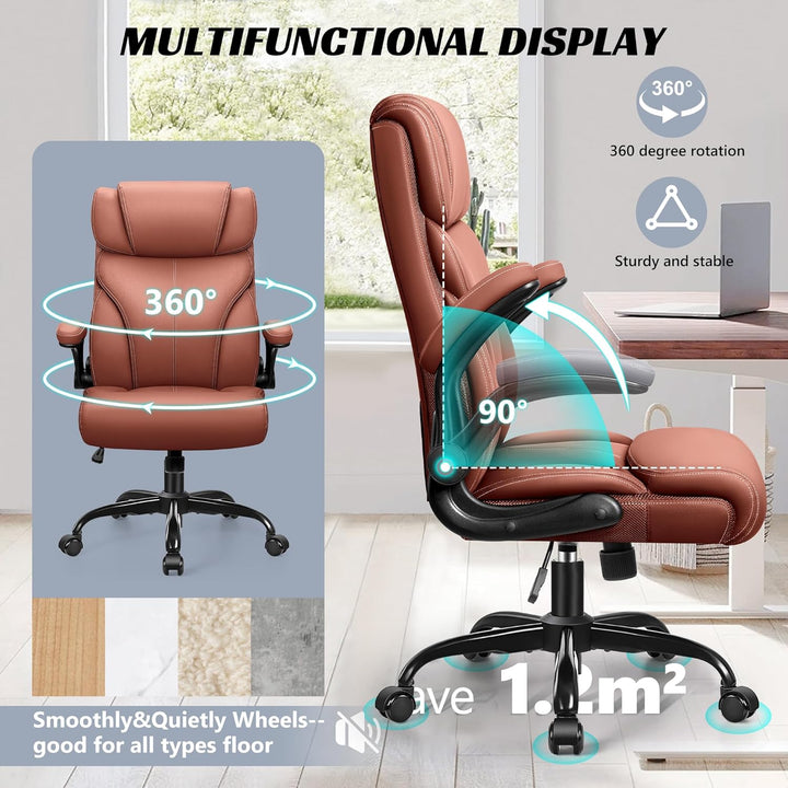FelixKing Bürostuhl, Schreibtischstuhl Ergonomisch, Grosser und hoher Chefsessel Leder, Wippfunktion