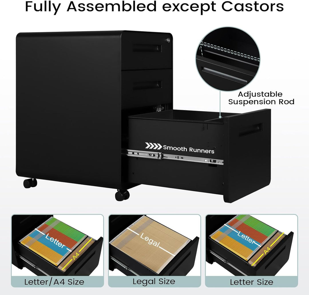 WOLTU Aktenschrank, Rollcontainer mit 3 Schubladen, Büroschrank unter Schreibtisch, Schubladenschran