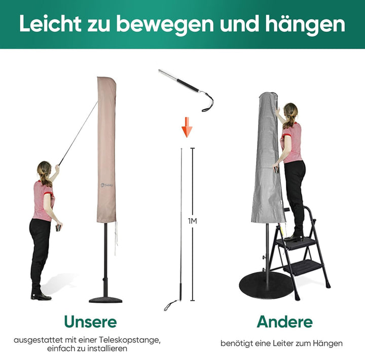 Sekey Schutzhülle für Ø 300 cm Sonnenschirm, Abdeckhauben für Sonnenschirm,100% Polyester, Taupe Tau