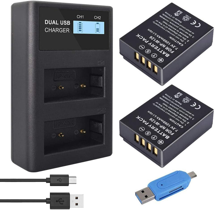 CITYORK 2er-Pack NP-W126 1200 mAh Ersatzakku und LCD-Ladegerät Kompatibel mit Fujifilm X100F, X100V,