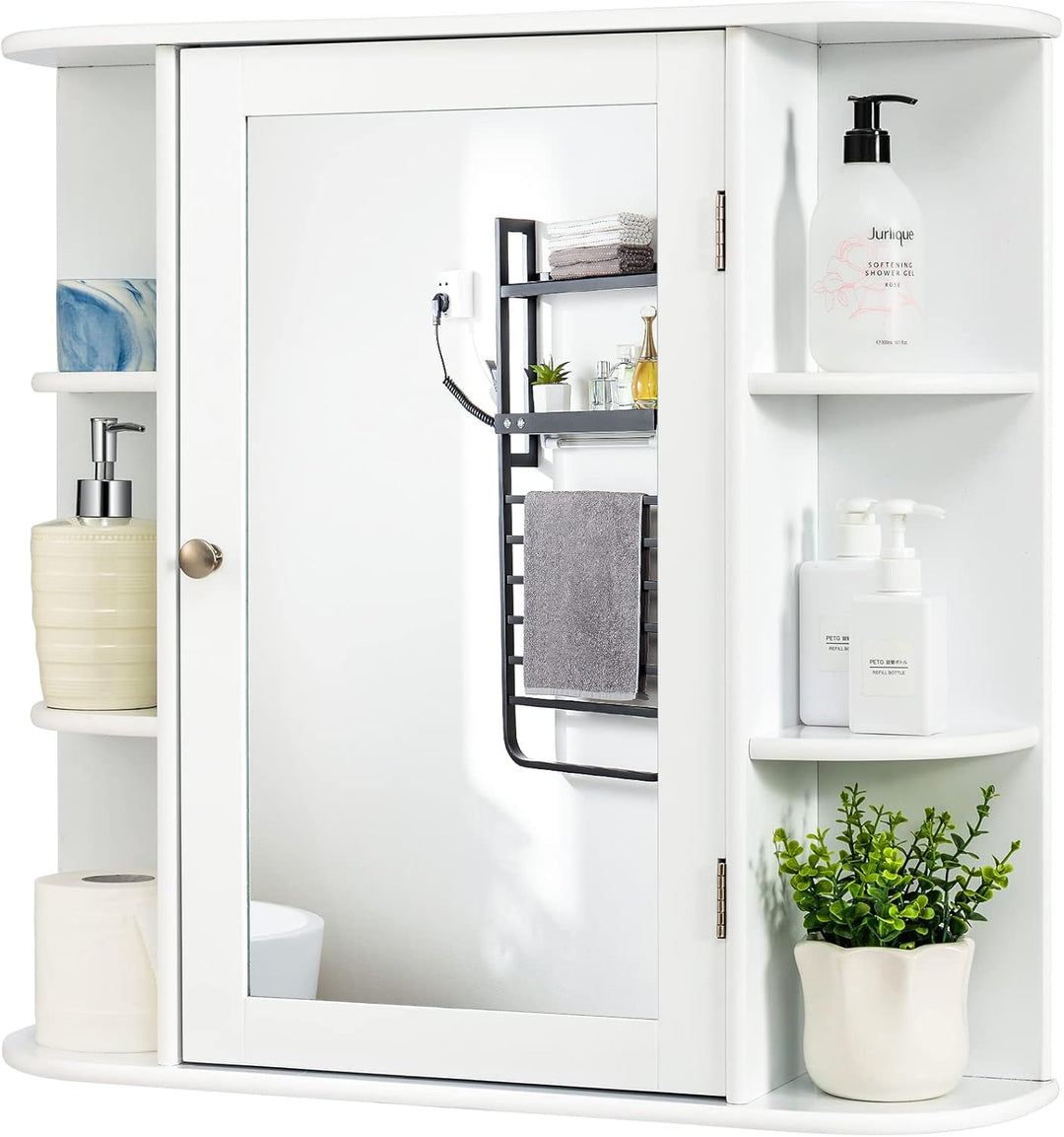 COSTWAY Spiegelschrank Badezimmer, Badezimmerspiegel mit Ablagen, Badezimmerspiegelschrank weiss, Wa