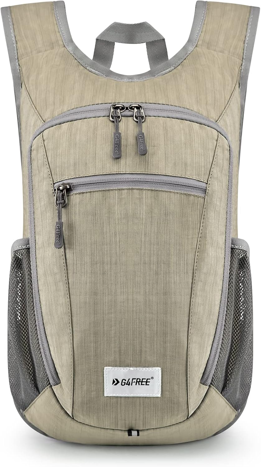 G4Free Kleiner Rucksack 10/15/20L Faltbarer Leichter Wanderrucksack Damen Herren, Beige 10Liters