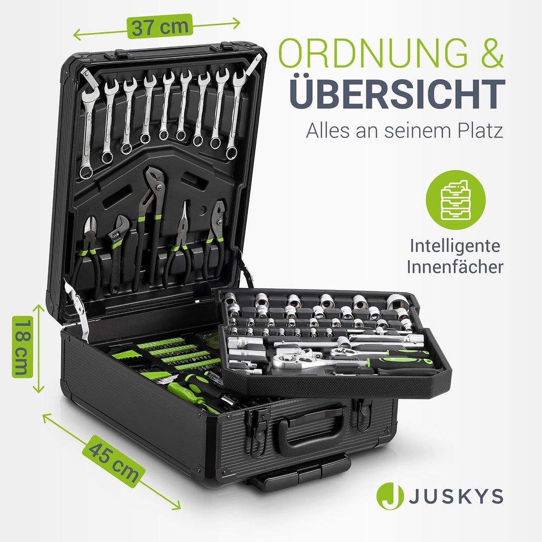 Juskys Werkzeugkoffer - 1200 teilig Werkzeug, Werkzeugtrolley gefüllt, Werkzeugkiste, Set, Rollen