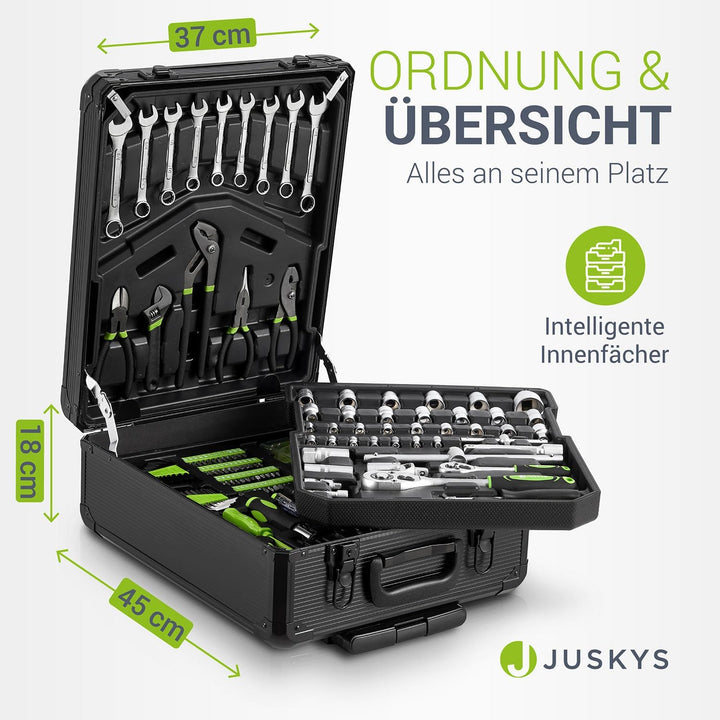 Juskys Werkzeugkoffer - 1200 teilig Werkzeug, Werkzeugtrolley gefüllt, Werkzeugkiste, Set, Rollen
