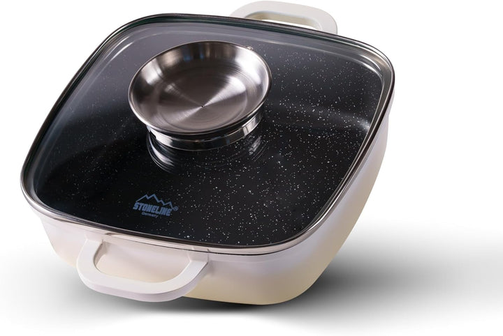 STONELINE Eckpfanne, 20x20 cm, mit Aroma Glasdeckel, Servierpfanne, Induktion, Aluguss, antihaft bes