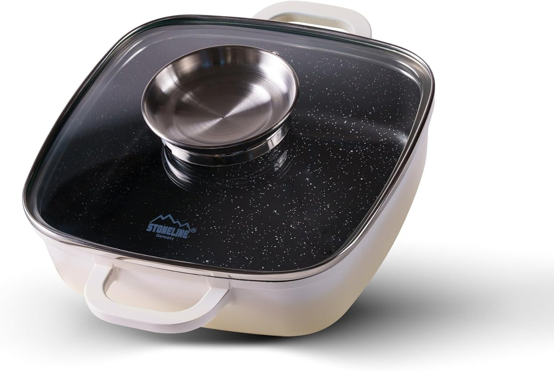 STONELINE Eckpfanne, 20x20 cm, mit Aroma Glasdeckel, Servierpfanne, Induktion, Aluguss, antihaft bes