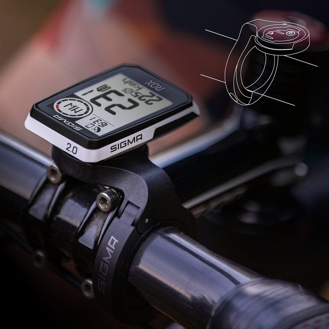 SIGMA ROX 2.0 White Top Mount Set | Fahrradcomputer Wireless GPS & Navigation inkl. OVERCLAMP Butler