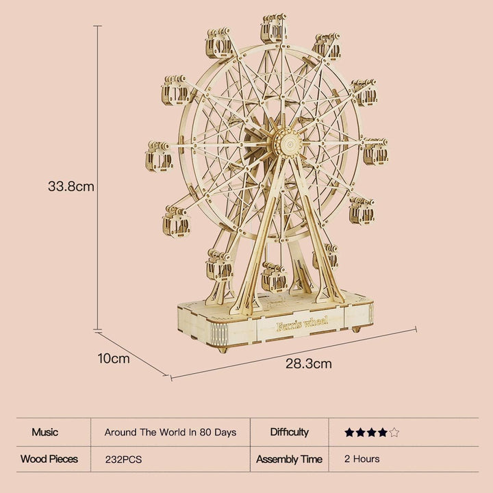Rolife 3D Puzzle Riesenrad Spieldose Modellbausatz Holzbausatz Erwachsene mit Musik für Kinder und E