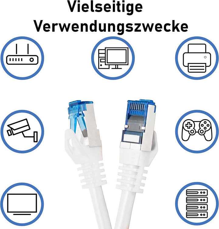BIGtec - 10 Stück - 7,5m CAT.7 Gigabit Patchkabel Netzwerkkabel weiss Kupferkabel Patch Ethernt LAN