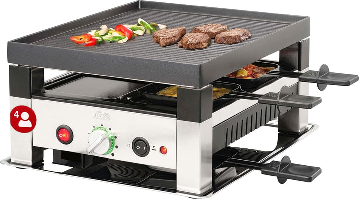 Solis Tischgrill 5 in 1 Table Grill for 4 7910 - Raclette + Grill + Wok + Pizza Grill + Crêpes - Rac