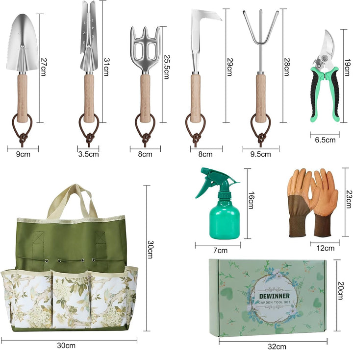 DEWINNER Garten Werkzeuge Set, 12 Stück Schwerlast Edelstahl Gartenarbeit Kit, Non-Slip Holzgriff, M