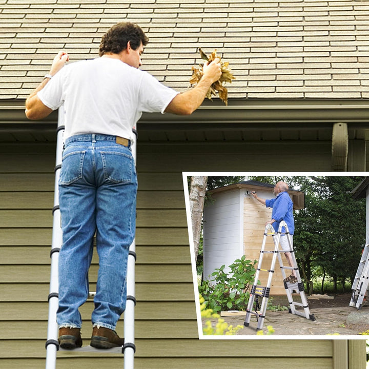 COOCHEER 5M Teleskopleiter Multifunktionale Leiter als Aufstell- und Schiebeleiter beidseitig Leiter