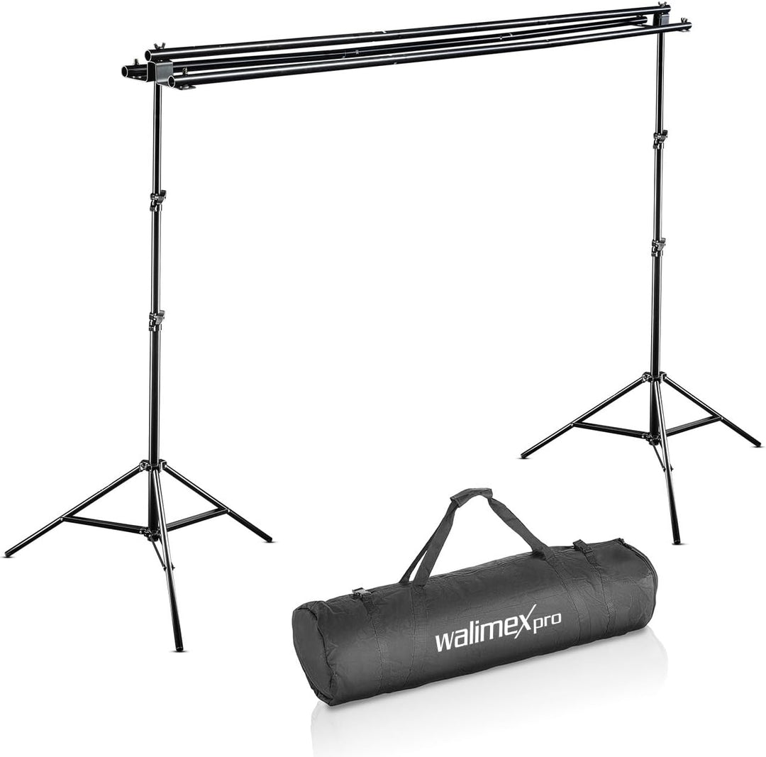 Walimex pro 3-fach Hintergrundsystem 145-290cm I für bis zu 3 Leinwände aus Papier & Stoff I stabile