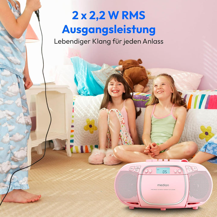 MEDION E66476 Stereo Sound System (Boombox, CD-Player, MP3, Kassette, tragbarer Kassettenspieler für