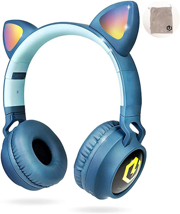 PowerLocus Bluetooth Kopfhörer Kinder, LED Katzenohren, 85dB Sichere Lautstärke, Bluetooth 5.3, Micr