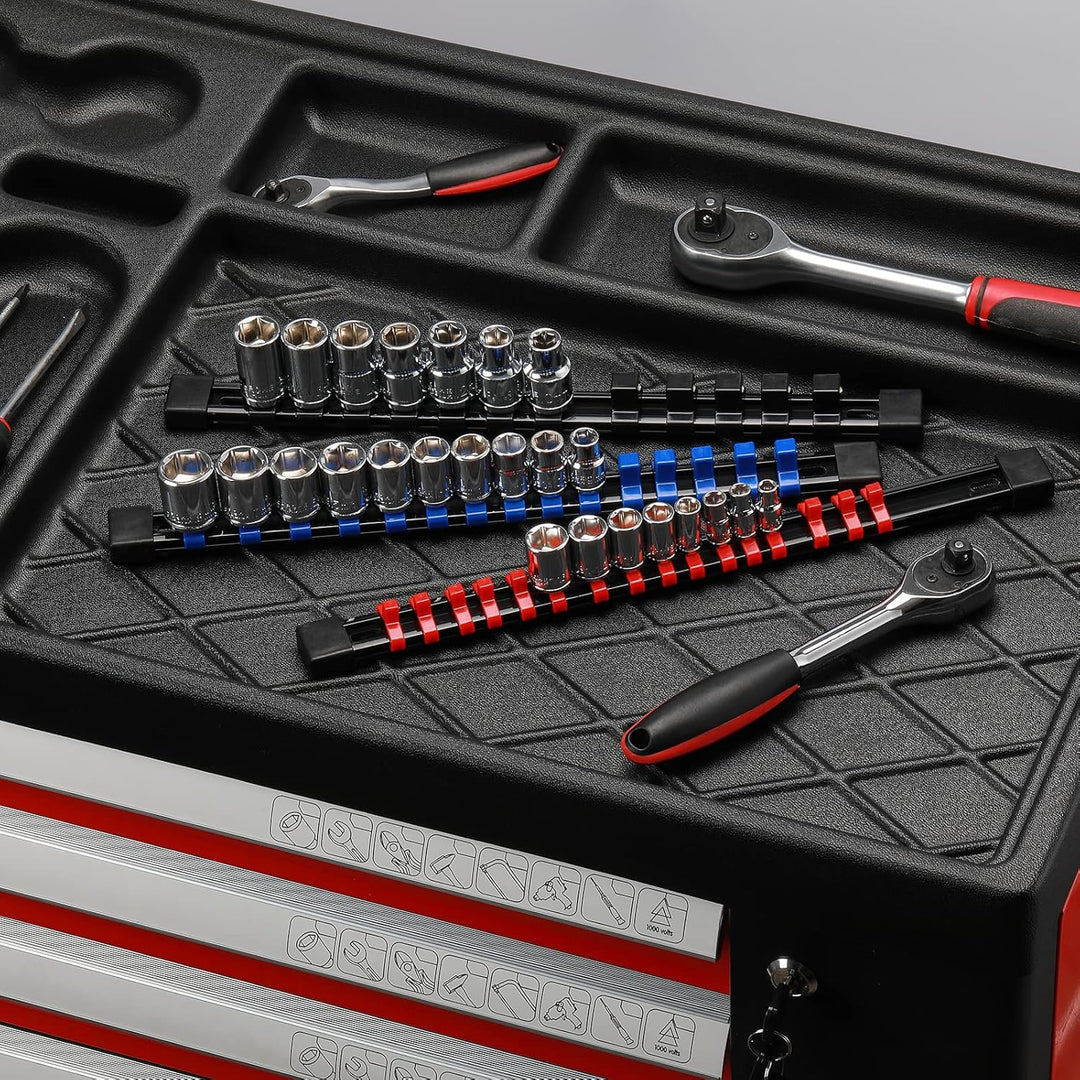 CASOMAN 12PC ABS Socket Organizer, Premium Quality Socket Holders,1/4-Inch x 48 Clips, 3/8-Inch x 90