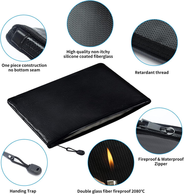 3 Stück Feuerfeste Tasche, Feuerfeste Geldtasche(13.5x9.4, 10.6x6.6, 8.7x5.1 zoll), Dokumententasche