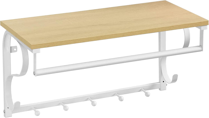 VASAGLE Wandgarderobe, Wandregal mit 5 Haken und Ablage, im Industrie-Design, Hakenleiste mit Hänges